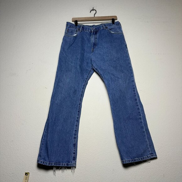 Levi 517 Denim Jean Pant Men 36x30 Western Blue Distressed Ripped Straight Boot - Picture 1 of 14